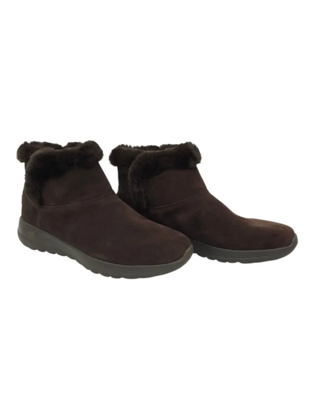 Skechers On The GO Joy Bundle Up Boots Sz 10 Brown Suede Faux Fur Ankle Bootie